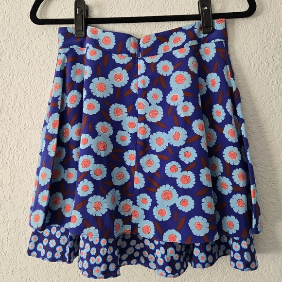 Kate Spade New York Size 2 Silk Tangier Floral Double Layer Skirt Cobalt Blue - Picture 3 of 5
